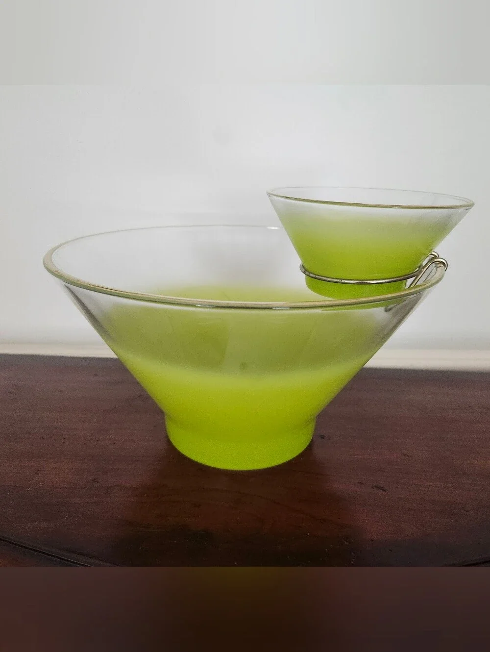 Retro Chip and Dip Set Capri Federal Glass Vintage Green Frosted Glass